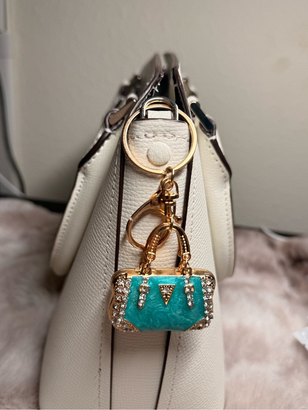 Purse Bag Or Key Charm With Tiffany Blue Enamel And Golden Hardware Brand new
